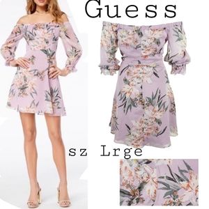 Guess Lavender Floral Off-Shoulder Midi Dress